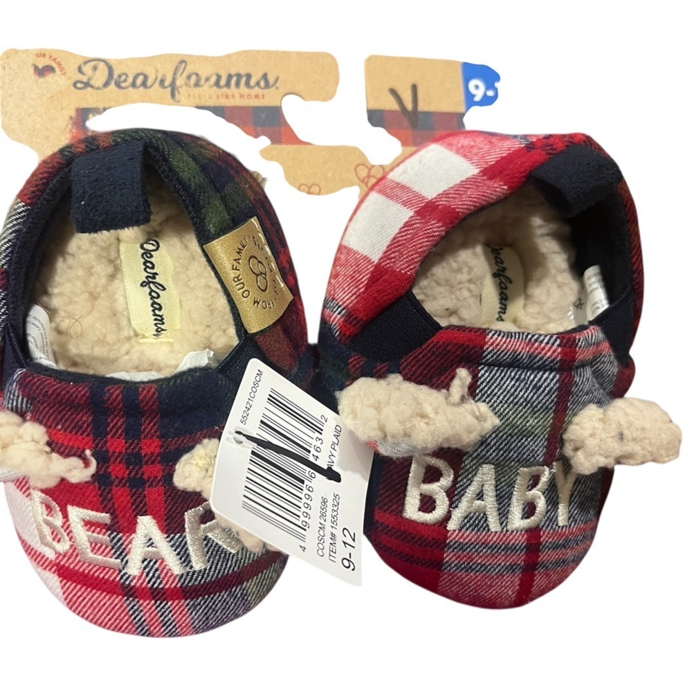 Dearfoams Baby 9-12 mos Plaid Slippers - Red, Black, and White